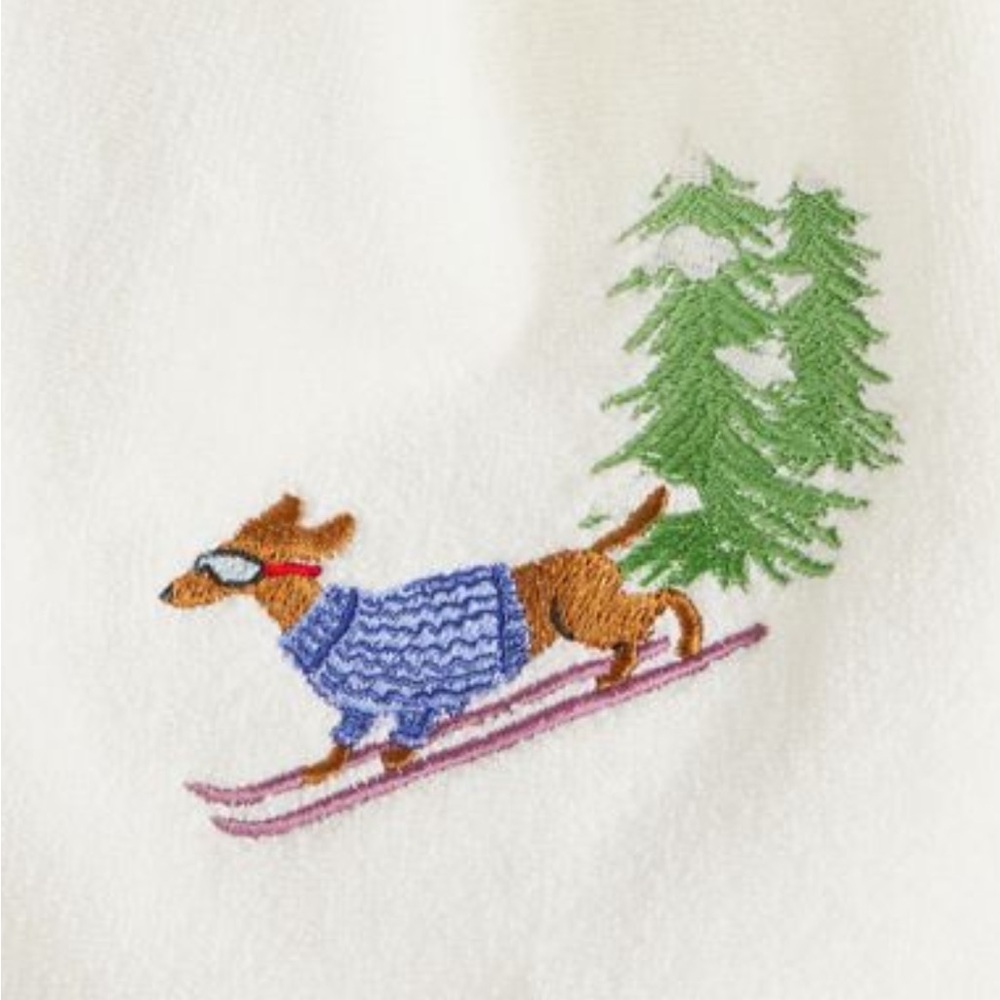 New! Anthropologie Holiday Critters Embroidered Hand Towel in white.